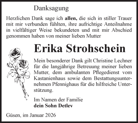 Traueranzeige von Erika Strohschein von Volksstimme Burg/Genthin
