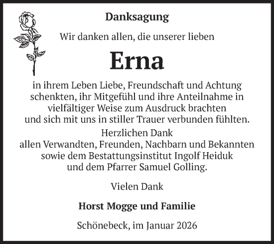 Traueranzeige von Erna  von Volksstimme Schönebeck