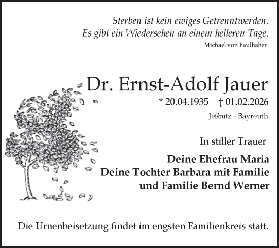 Traueranzeige von Ernst-Adolf Jauer von Mitteldeutsche Zeitung Bitterfeld