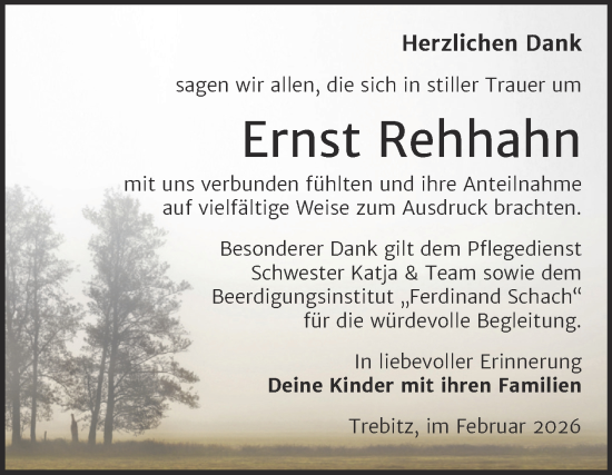 Traueranzeige von Ernst Rehhahn von Trauerkombi Wittenberg