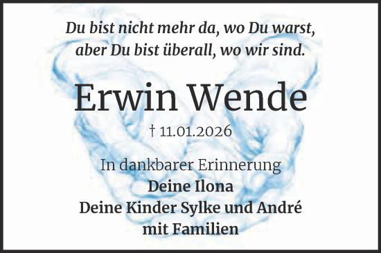 Traueranzeige von Erwin Wende von Trauerkombi Köthen
