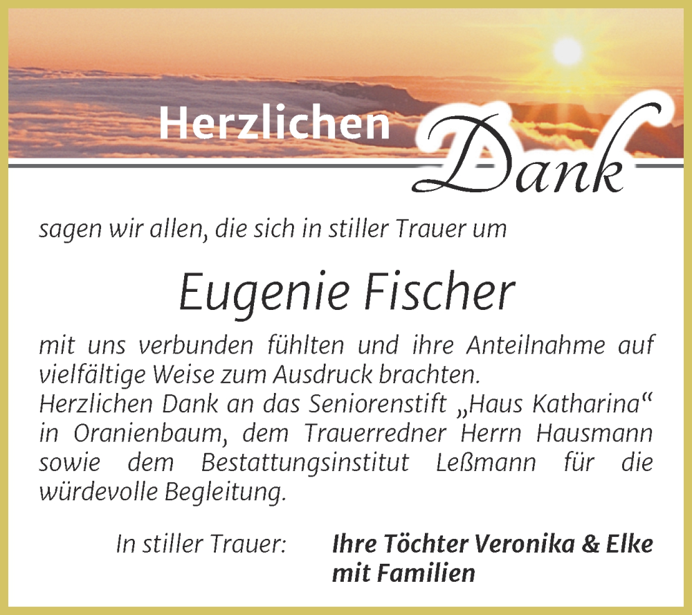  Traueranzeige für Eugenie Fischer vom 21.02.2026 aus Trauerkombi Wittenberg