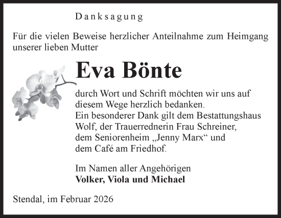 Traueranzeige von Eva Bönte von Volksstimme Altmark Ost