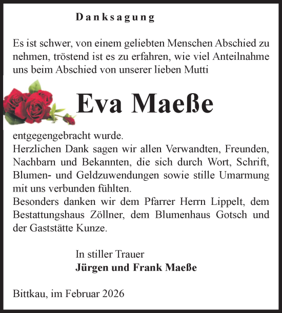Traueranzeige von Eva Maeße von Volksstimme Altmark Ost