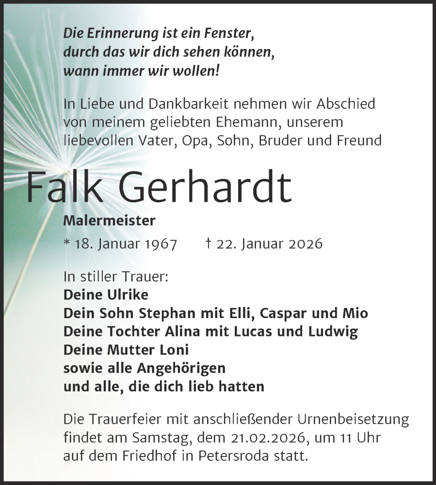  Traueranzeige für Falk Gerhardt vom 07.02.2026 aus Mitteldeutsche Zeitung Bitterfeld