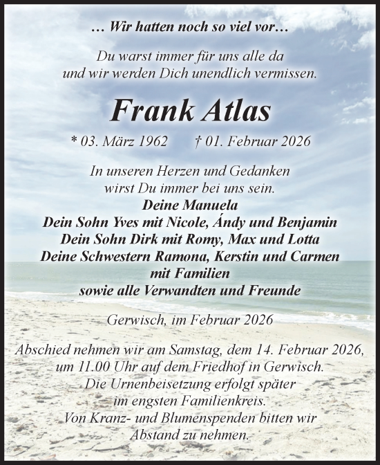 Traueranzeige von Frank Atlas 