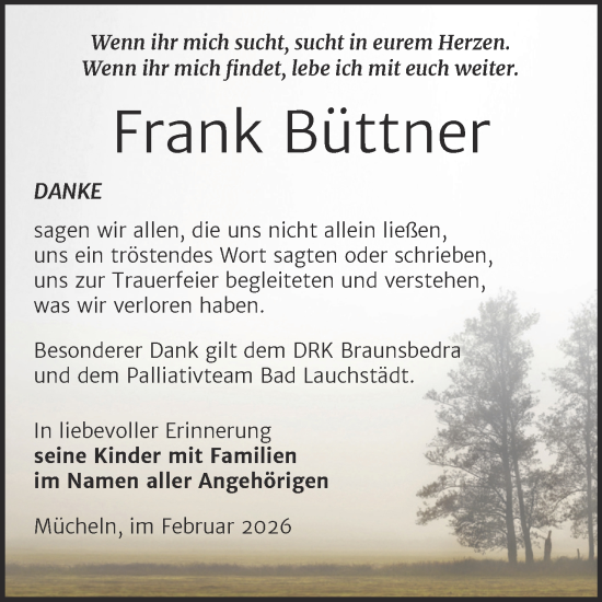 Traueranzeige von Frank Büttner von Trauerkombi Merseburg