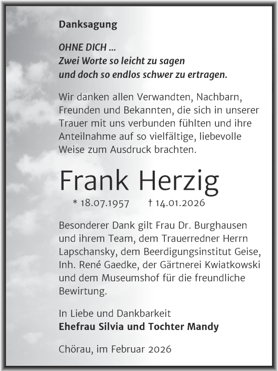 Traueranzeige von Frank Herzig von Trauerkombi Köthen
