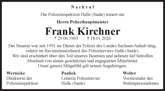 Traueranzeige von Frank Kirchner von Mitteldeutsche Zeitung Halle/Saalkreis