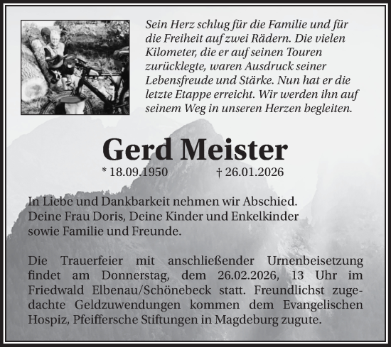 Traueranzeige von Gerd Meister von Volksstimme Oschersleben/Wanzleben
