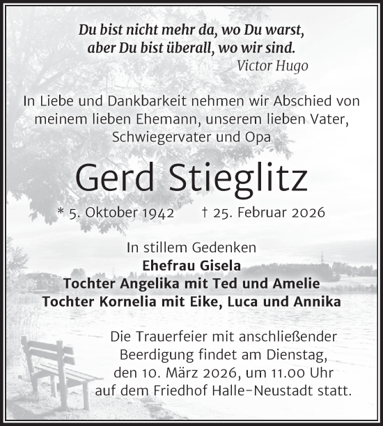 Traueranzeige von Gerd Stieglitz von Mitteldeutsche Zeitung Halle/Saalkreis