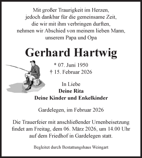 Traueranzeige von Gerhard Hartwig von Volksstimme Altmark West