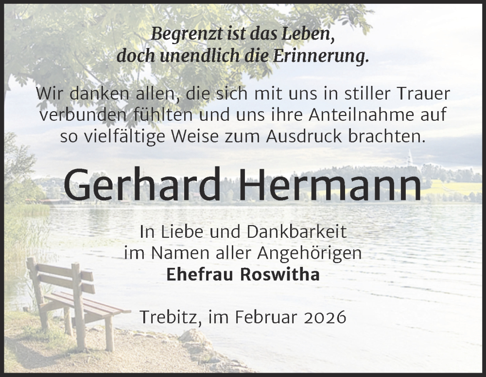  Traueranzeige für Gerhard Hermann vom 14.02.2026 aus Trauerkombi Wittenberg