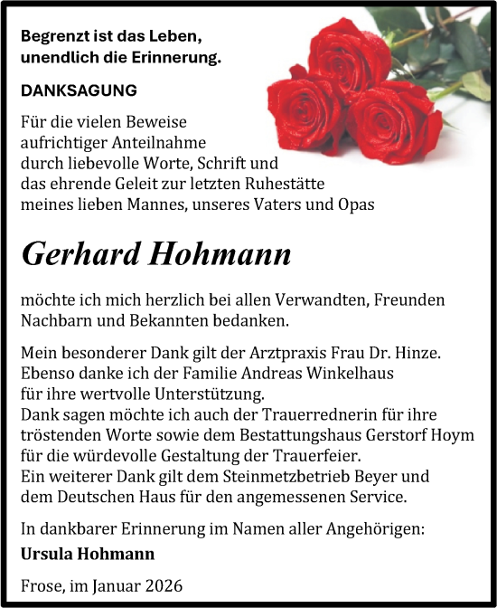Traueranzeige von Gerhard Hohmann von Trauerkombi Aschersleben