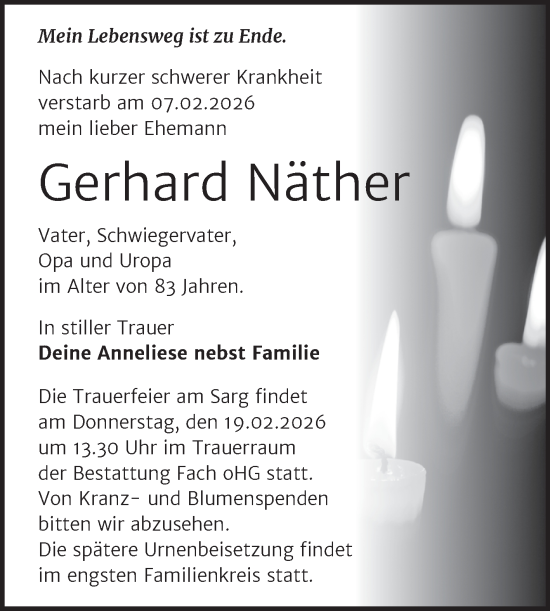 Traueranzeige von Gerhard Näther von Trauerkombi Merseburg