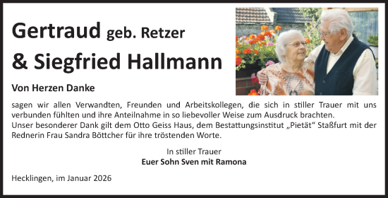 Traueranzeige von Gertraud Hallmann von Volksstimme Staßfurt