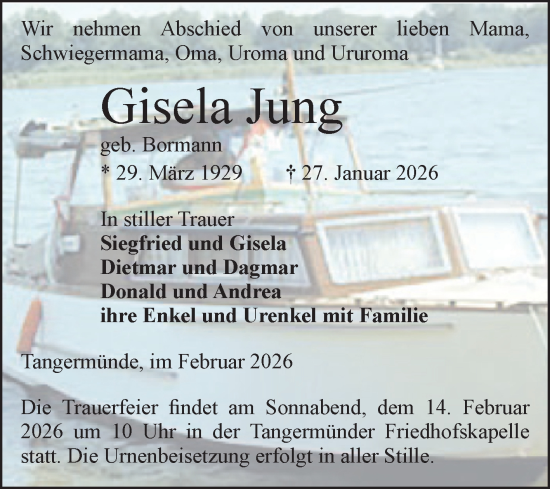 Traueranzeige von Gisela Jung von Volksstimme Altmark Ost