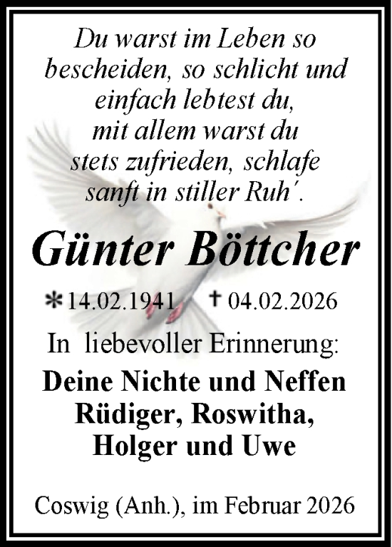 Traueranzeige von Günter Bottcher von Trauerkombi Wittenberg
