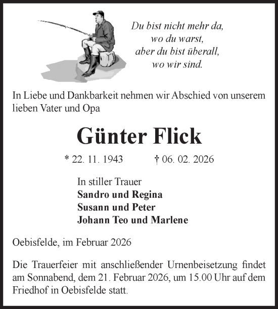 Traueranzeige von Günter Flick von Volksstimme Altmark West