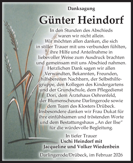 Traueranzeige von Günter Heindorf von Volksstimme Wernigerode