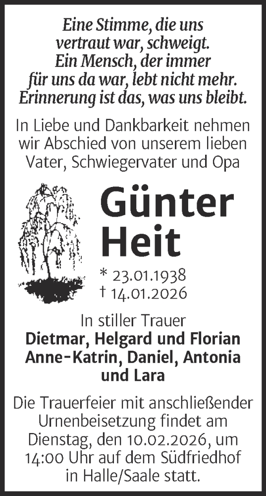 Traueranzeige von Günter Heit von Mitteldeutsche Zeitung Halle/Saalkreis