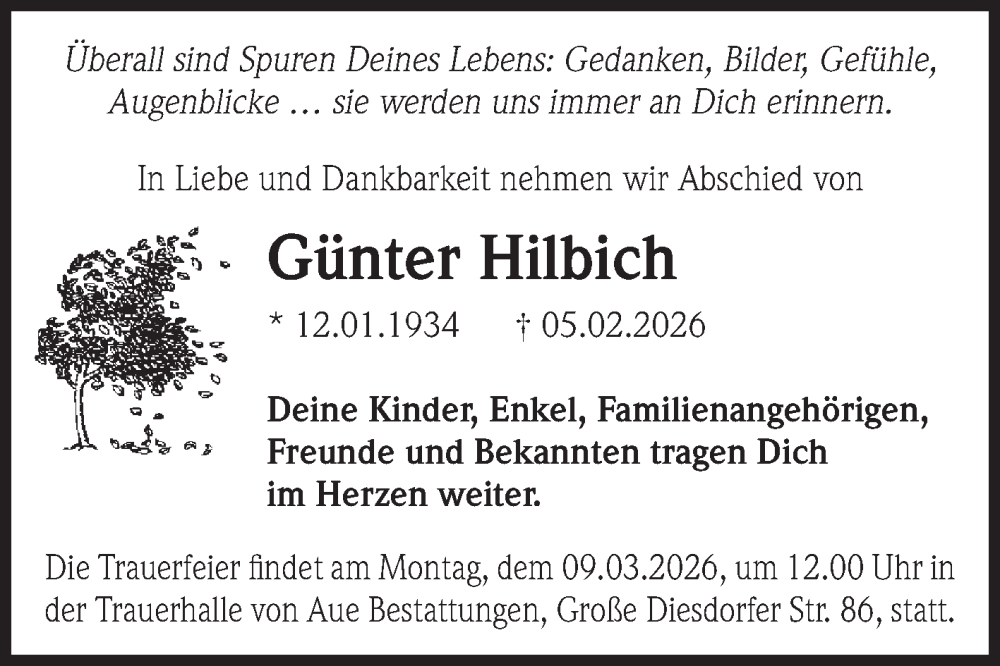  Traueranzeige für Günter Hilbich vom 28.02.2026 aus Volksstimme Magdeburg