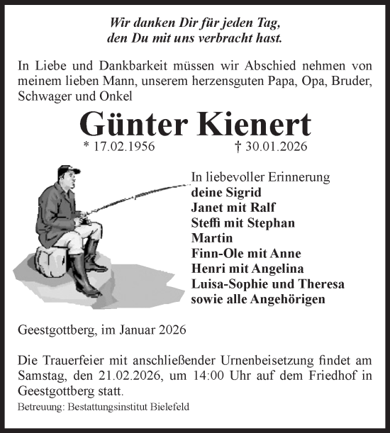 Traueranzeige von Günter Kienert von Volksstimme Altmark Ost