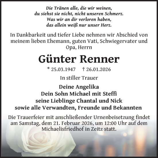 Traueranzeige von Günter Renner von Trauerkombi Zeitz