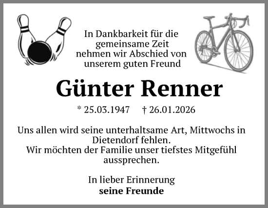 Traueranzeige von Günter Renner von Trauerkombi Zeitz