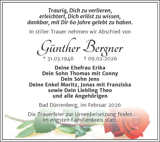 Traueranzeige von Günther Bergner von Trauerkombi Merseburg
