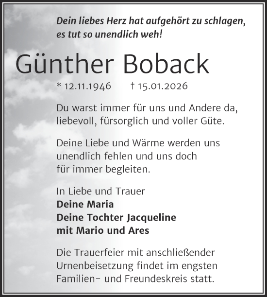 Traueranzeige von Günther Boback von Mitteldeutsche Zeitung Halle/Saalkreis