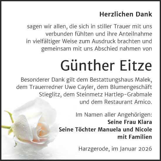 Traueranzeige von Günther Eitze von Trauerkombi Quedlinburg