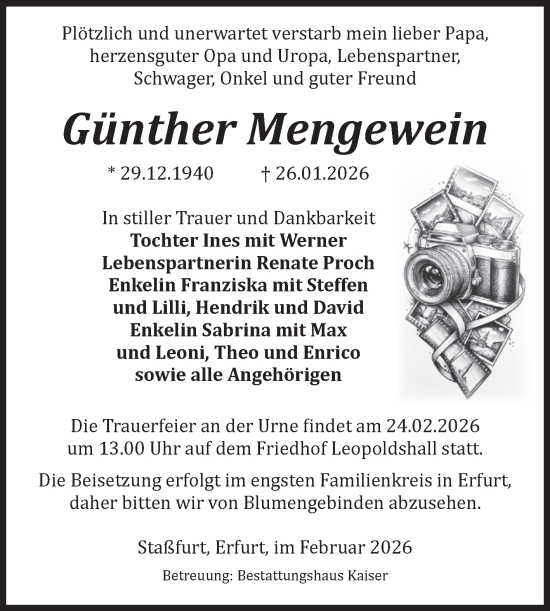 Traueranzeige von Günther Mengewein 