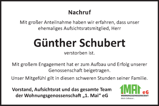 Traueranzeige von Günther Schubert von Super Sonntag Zeitz