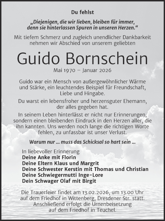 Traueranzeige von Guido Bornschein von Trauerkombi Wittenberg