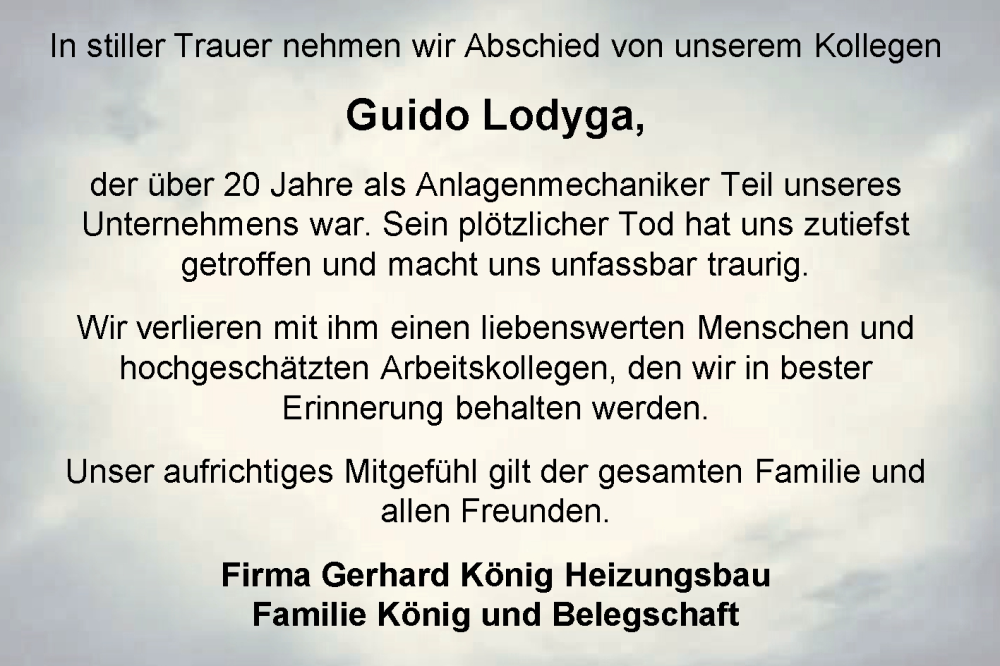  Traueranzeige für Guido Lodyga vom 14.02.2026 aus Volksstimme Halberstadt