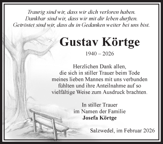Traueranzeige von Gustav Körtge von Volksstimme Altmark West