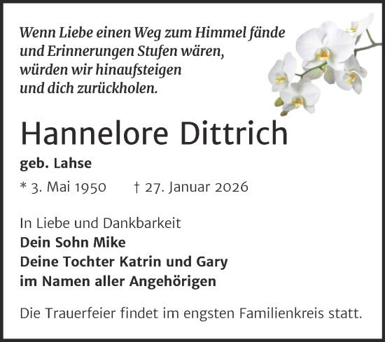 Traueranzeige von Hannelore Dittrich von Trauerkombi Weißenfels