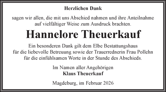 Traueranzeige von Hannelore Theuerkauf von Volksstimme Magdeburg