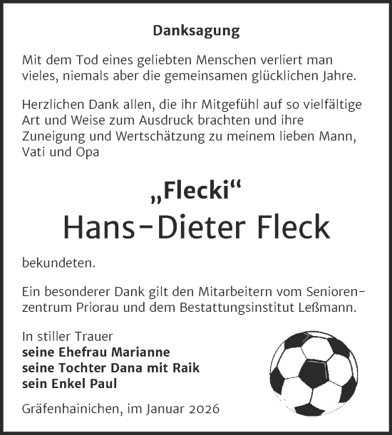 Traueranzeige von Hans-Dieter Fleck von Trauerkombi Wittenberg