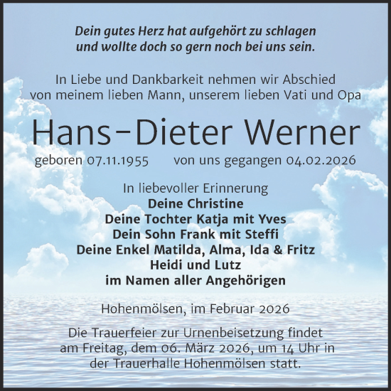 Traueranzeige von Hans-Dieter Werner von Trauerkombi Weißenfels