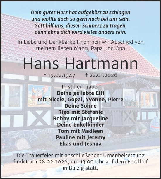 Traueranzeige von Hans Hartmann von Trauerkombi Wittenberg