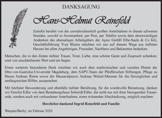 Traueranzeige von Hans-Helmut Reinefeld von Volksstimme Schönebeck