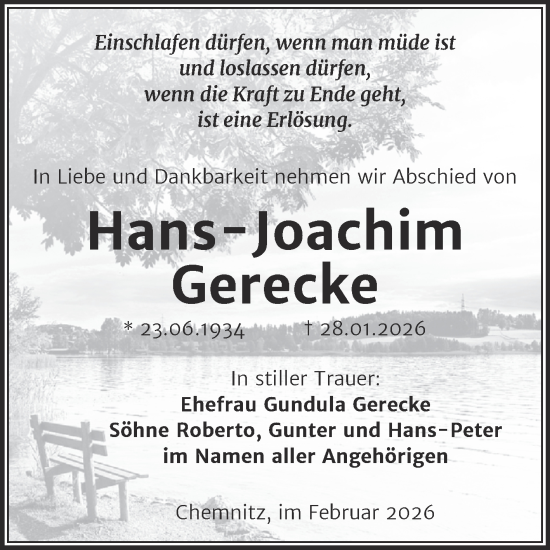 Traueranzeige von Hans-Joachim Gerecke von Mitteldeutsche Zeitung Zeitz
