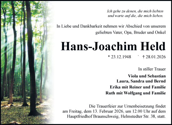 Traueranzeige von Hans-Joachim Held von Trauerkombi Quedlinburg