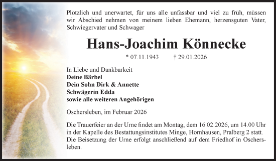 Traueranzeige von Hans-Joachim Könnecke von Volksstimme Oschersleben/Wanzleben
