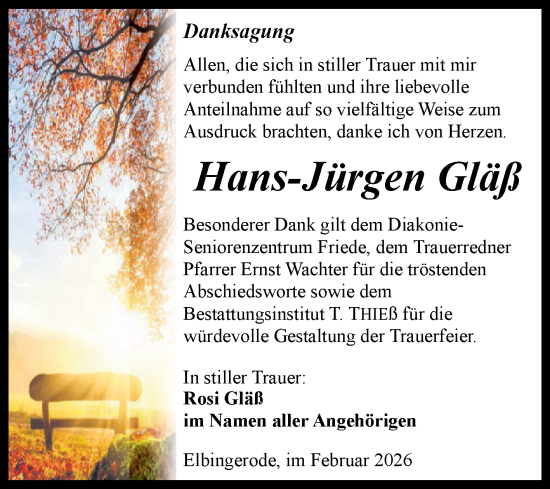 Traueranzeige von Hans-Jürgen Gläß von Volksstimme Wernigerode