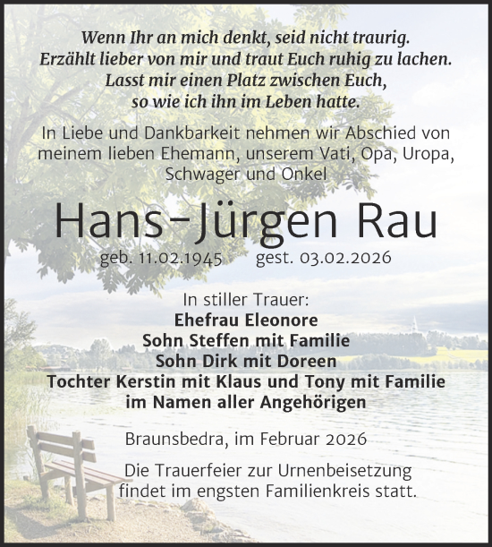 Traueranzeige von Hans-Jürgen Rau von Trauerkombi Merseburg