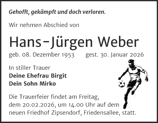 Traueranzeige von Hans-Jürgen Weber von Trauerkombi Zeitz