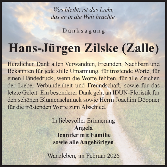 Traueranzeige von Hans-Jürgen Zilske von Volksstimme Oschersleben/Wanzleben